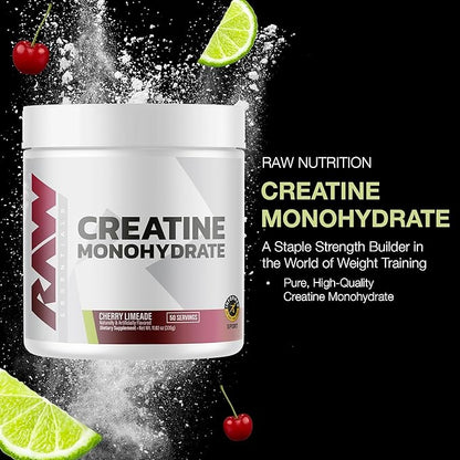 RAW Nutrition Creatine Monohydrate Powder, Cherry Limeade (30 Servings) - Micronized Creatine Monohydrate Supplement for Workout Performance, Build Muscle & Strength - Creatine Powder for Men & Women