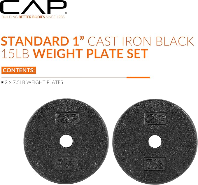 CAP Barbell Standard 1-Inch Cast Iron Weight Plates - Singles & Sets | 1.25-50 lbs | Multiple Options