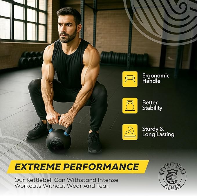 Kettlebell Kings Powder Coated Kettlebell Weights - 9-97 lb Strength Training Kettlebells for Men and Women - Hand Weights Workout Gym Equipment - Weights Set for Home Gym- New