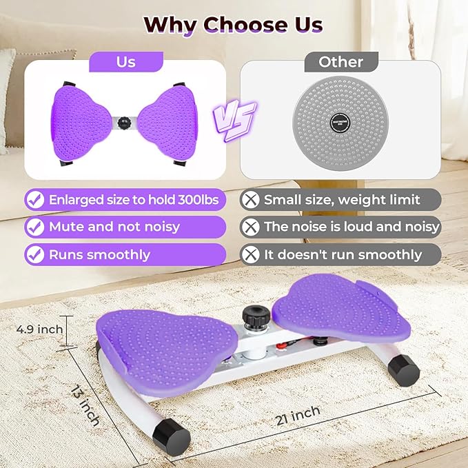 Ab Twister Board,300 lbs Capacity,Slim Waist and Core Ab Exercise,Foot Massage Design,Noiseless Home Gym Exercise