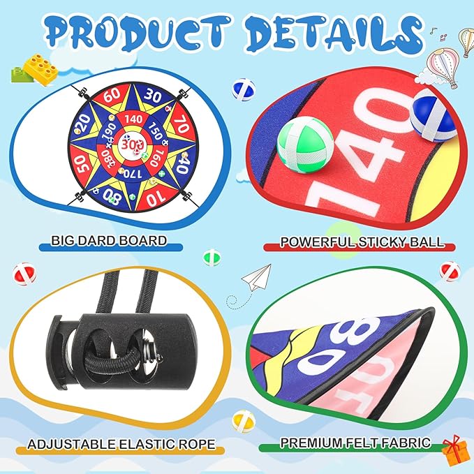 29" Dart Board Game Trampoline Accessories, Toss Game Dartboard with 20 Sticky Balls, Indoor & Outdoor Trampoline, Sport Fun Party Play Toys for Birthday Gifts