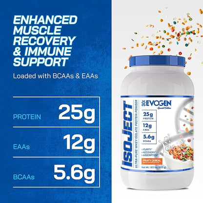 Evogen Isoject - Whey Protein Isolate | Ultra-Pure Whey Protein Powder with Ignitor Enzymes, BCAAs, and EAAs | Enhanced Absorption & Recovery | Fruity Cereal | 26 Servings