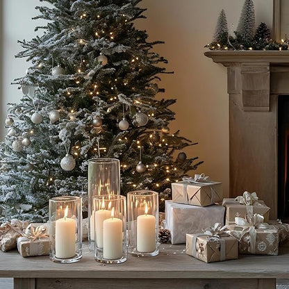 24 Pcs White Pillar Candles with Glass Candle Holder Hurricane Glass Candle Holders Clear Cylinder Vases for Centerpieces Wedding Office Party Home Table Decor