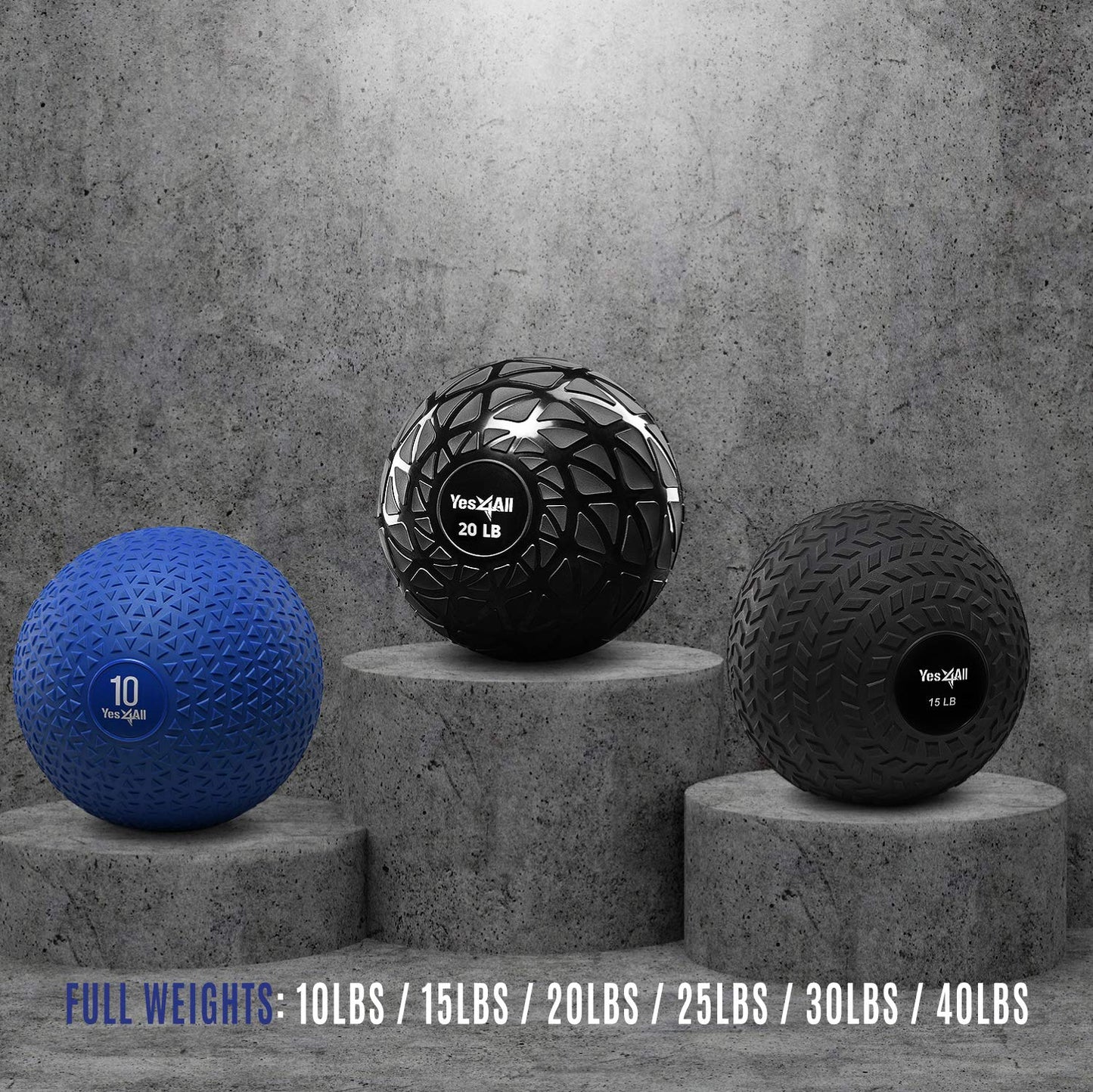 Yes4All Slam Balls, 10-40lb Medicine Ball Weight, Durable PVC Sand Filled Workout Dynamic Medicine