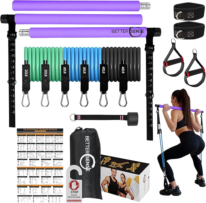 Upgraded Pilates Bar Kit ??39??Adjustable Exercise Equipment for Men, Women with 6X 20, 30, 40 lbs Resistance Bands with Adjustment Buckle ??Pilates Equipment for Home Workouts for All Fitness Levels