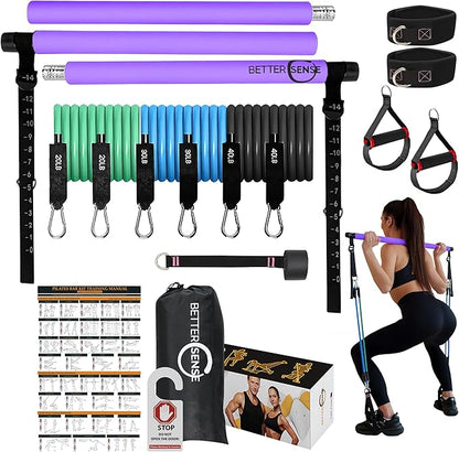 Upgraded Pilates Bar Kit ??39??Adjustable Exercise Equipment for Men, Women with 6X 20, 30, 40 lbs Resistance Bands with Adjustment Buckle ??Pilates Equipment for Home Workouts for All Fitness Levels