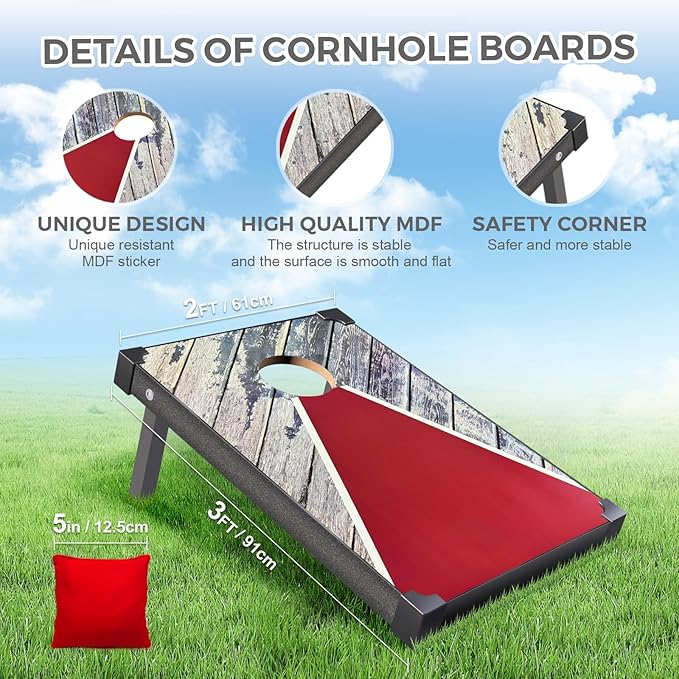 2’x3’ Cornhole Boards Set, Cornhole Outdoor Game Set - Corn Hole Toss Boards Set with 8 Cornhole Bags and 2 Cornhole Boards, Cornhole Sets for Adults Lawn Outside Backyard Games