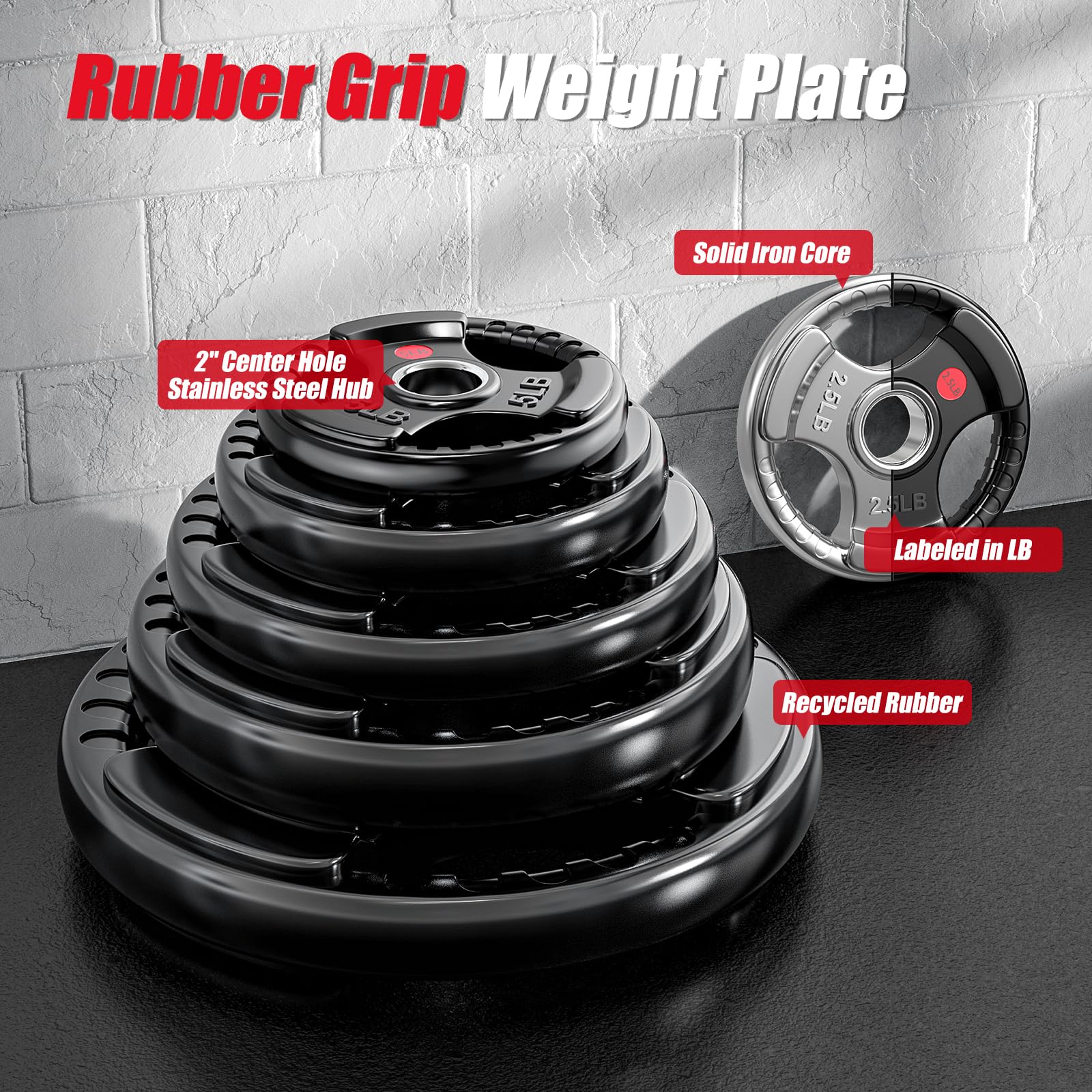 GIKPAL Olympic Weight Plates, 2-Inch Rubber Coated for Strength Training