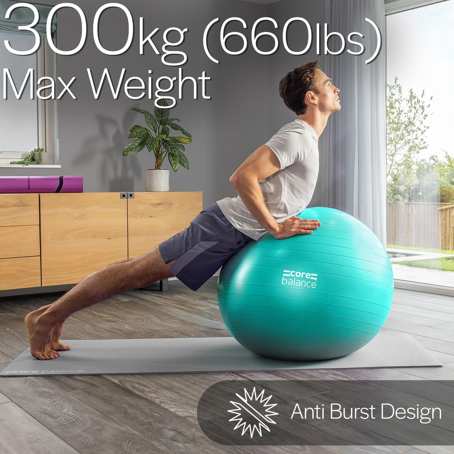 Core Balance Exercise Ball for Workouts, Anti-Burst and Slip Resistant, Swiss Yoga Ball for