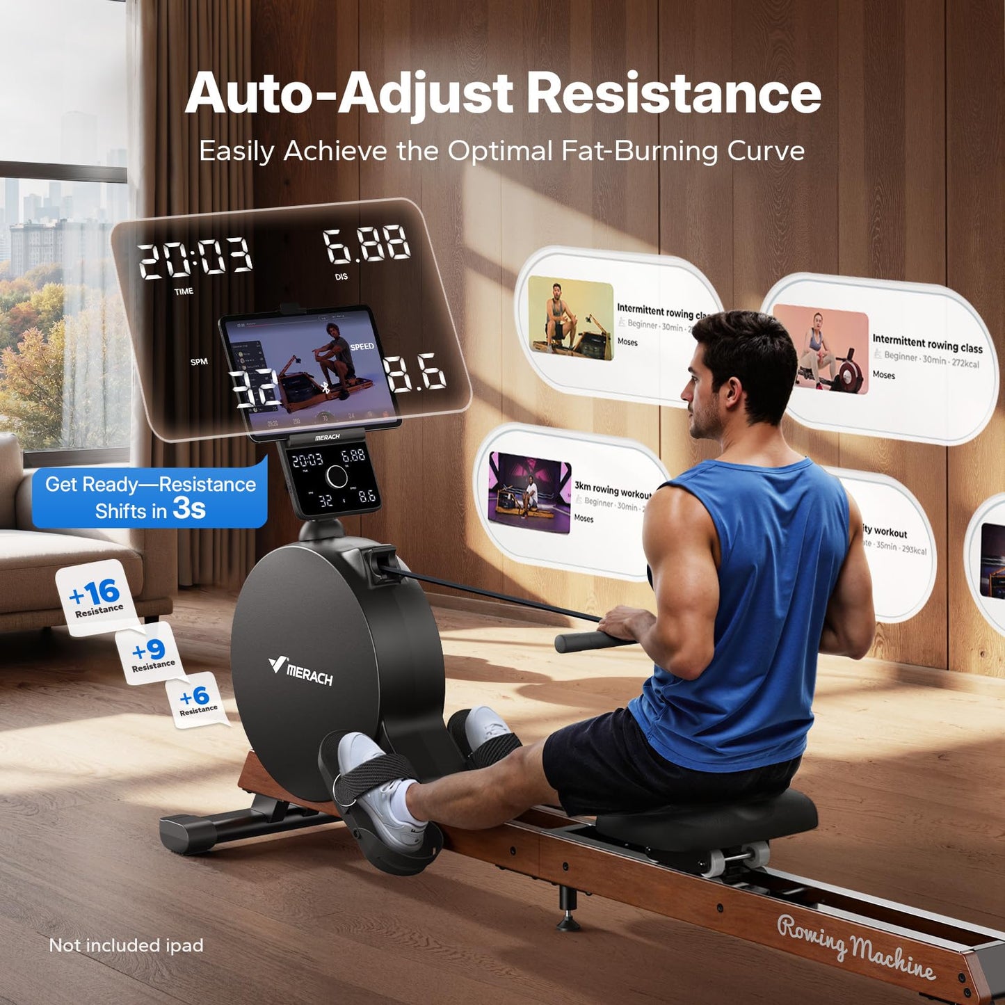 Merach R7 N Self-Powered Rowing Machine with Powerful Magnetic Resistance