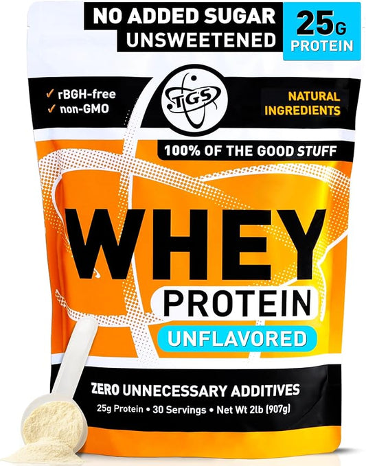 100% Whey Protein Powder Unflavored, Unsweetened for Men & Women - Clean, Natural, No Artificial Ingredients - 2lb, Soy Free, No Gluten, Keto, Low Carb - Post Workout Muscle Growth