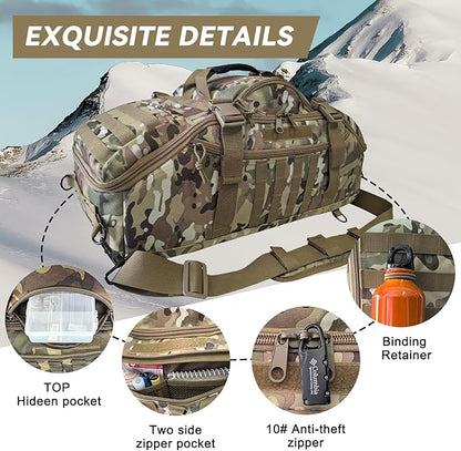 65L Large Duffle Bag, 3-in-1 Tactical Backpack MOLLE Pack for Sports, Gym, Outdoor, CP