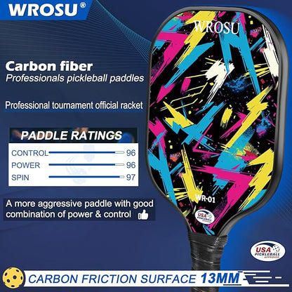 Carbon Fiber Pickleball Paddles Set of 4 or 2 Rackets,USAPA Approved Carbon Fiber Surface Pickle Ball Equipment Sets PP Honeycomb Core Pickleball Rackets & Accessories for Men,Women,Kids,Adults
