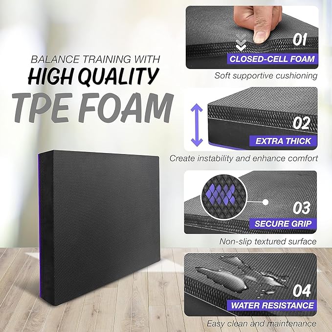 Yes4All Upgraded Size Foam Pad for Exercise, Nonslip Foam Balance Pad Physical Therapy, Yoga & Stability Training Balance Mat
