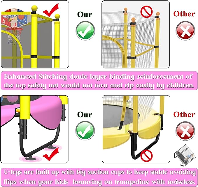 60" Trampoline for Kids, 5 FT Indoor & Outdoor Toddler Baby Trampoline with Basketball Hoop, Safety Enclosure, Birthday Gifts for Kids, Gifts for Boy and Girl, Age 3-8