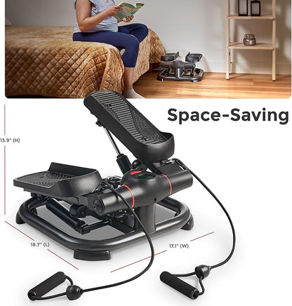 Sunny Health & Fitness 2-in-1 Premium Power Stepper with 400lbs Weight Capacity and Resistance Bands, Low-Impact Cardio, Space-Saving, Height-Adjustable, with Bluetooth and Free SunnyFit App