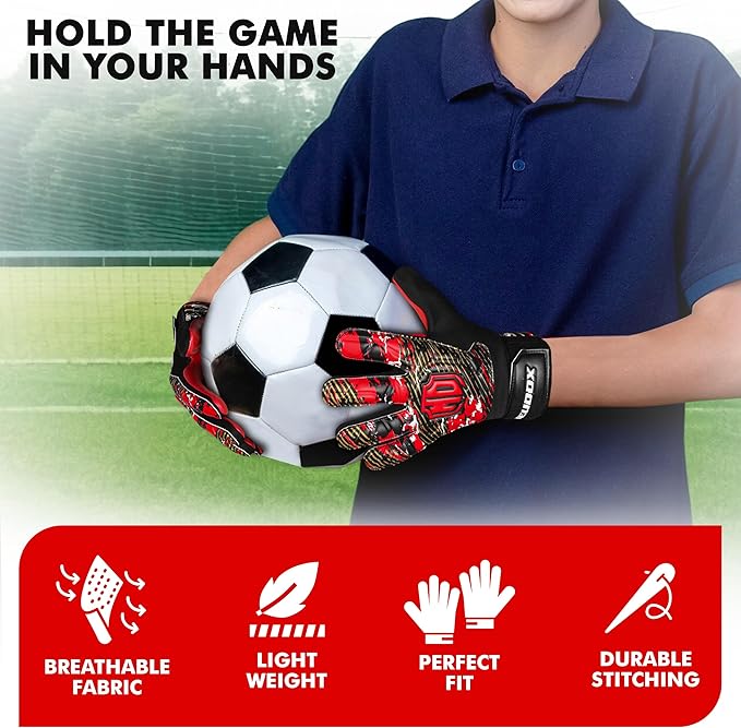 Soccer Goalkeeper Gloves, Double Wrist Protection, Anti-Slip Palm, Youth Kids Size, Black/Yellow/Blue