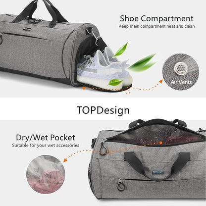 TOPDesign Gym Bag for Women & Men, Unisex Duffel Bag with Shoe Compartment & Wet Pocket for Travel Sports Gym (M Checkerboard)
