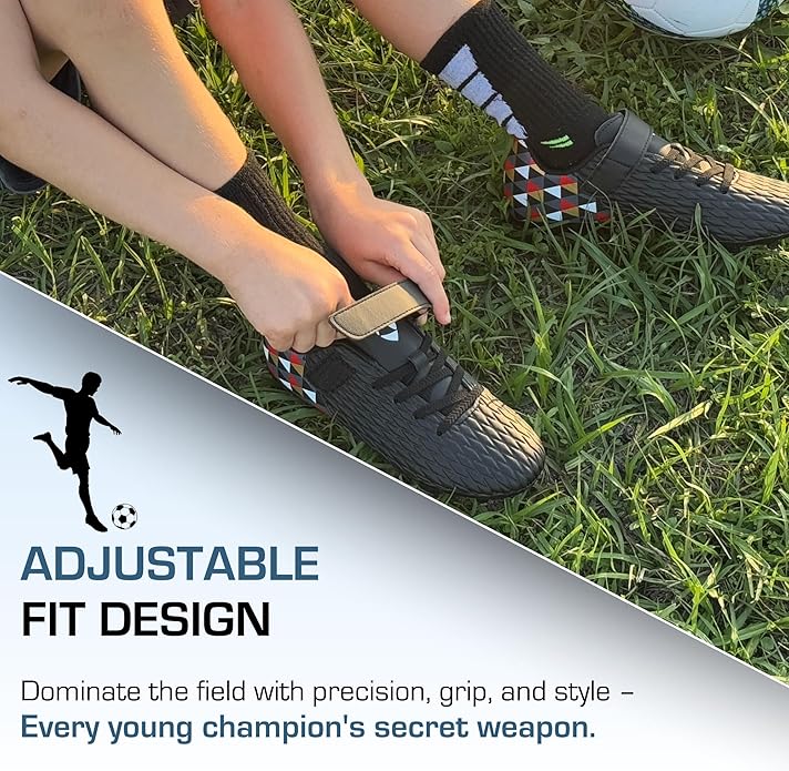Soccer Cleats for Kids & Youth | Lightweight Football Shoes for Firm Ground | Durable Girls & Boys Soccer Cleats with Non-Slip Sole | Comfortable Soccer Boots | Unisex Size 11-6