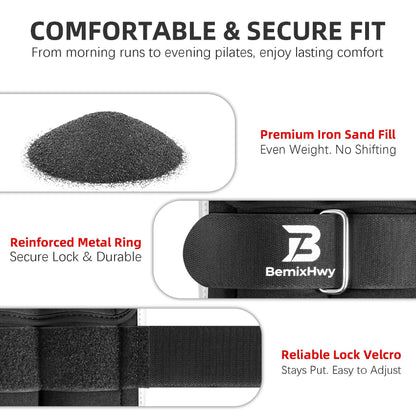 BemixHwy Adjustable Ankle Weights Set 1 Pair 2-10 lbs, Comfortable Leg Weights for Walking