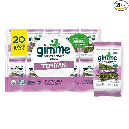 Gimme Seaweed Organic Premium Roasted Seaweed Snacks, Teriyaki, 20 Count, Keto, Vegan, Gluten-Free