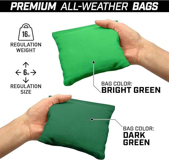 GoSports 4 ft x 2 ft Commercial Grade Cornhole Boards Set - Natural Wood Cornhole Boards, Choose from Different Bean Bag Color Combinations - Dark Green & Bright Green