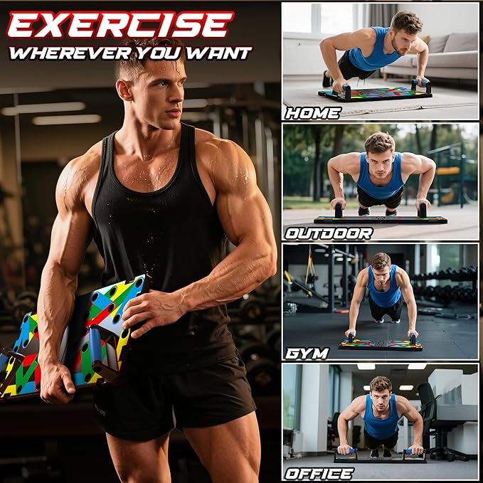 Solid Push Up Board 15 in 1 Home Workout Equipment Multi-Functional Pushup Stands System Fitness Floor Chest Muscle Exercise Professional Equipment Burn Fat Strength Training Arm Men & Women Weights