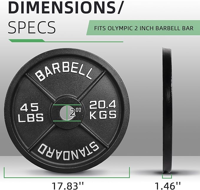 Olympic Cast Iron 2-Inch Weight Plate for Strength Training & Weightlifting, Home Gym, Multiple Weights Available
