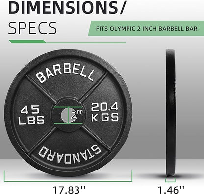 Olympic Cast Iron 2-Inch Weight Plate for Strength Training & Weightlifting, Home Gym, Multiple Weights Available