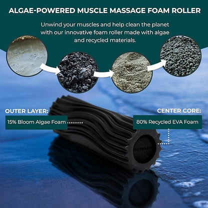 Oceanfoam Ripple Travel Foam Roller (11" x 3.35") Firm Mini Foam Roller for Physical Therapy, Deep Tissue Massage, Back Pain - High Density, Ergonomic Wave Textured - Yoga, Pilates, Exercise (Black)