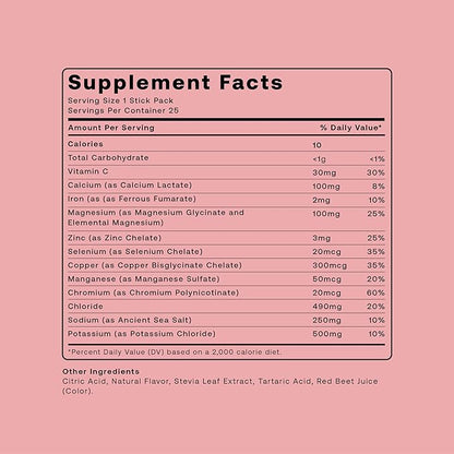 Hydrogen Water + Electrolytes Drink Mix | H2 Hydration Packets with Molecular Hydrogen, Sodium, Potassium, Magnesium, Calcium, and Minerals | No Sugar | Raspberry 25 Ct