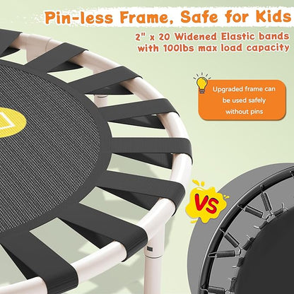 3FT Toddler Trampoline with Adjustable Handlebar, 36" Foldable & Spring-Free, Mini Kids Indoor Outdoor Trampoline for Ages 1-6, Noiseless Jumping Mat, Safe & Sturdy Design, Supports Up to 100 lbs