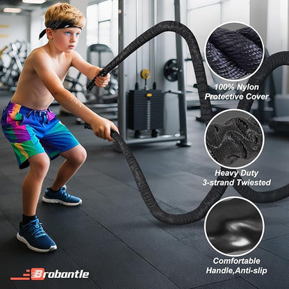 Battle Rope 1/1.26/1.5/2 Inch Diameter,Pink 30FT/40FT/50FT Exercise Workout Ropes for Home Gym Heavy Weighted Training Rope for Working Out