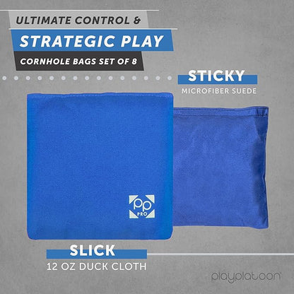 Professional Cornhole Bags - Set of 8 Regulation All Weather Double Sided - Sticky Side/Slick Side Bean Bags for Pro Corn Hole Game