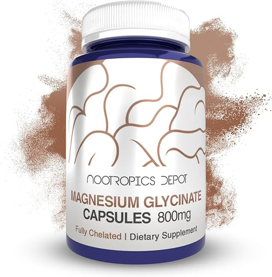 Nootropics Depot Magnesium Glycinate Capsules | 180 Count | Mineral Supplement | Magnesium