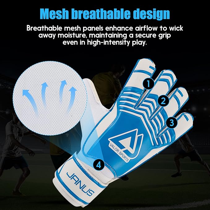 Soccer Goalkeeper Gloves with Finger Protection to Prevent Injuries, Strong Grip for Tough Tackles, Breathable Goal Keeper Gloves for for Kids, Youth and Adult