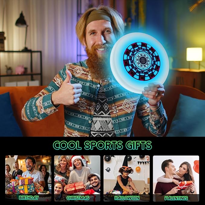 49LEDs Flying Disc with 16 Million Color RGB, 3 Modes+Rechargeable+Waterproof+175g, Cool Sports and Outdoors for Parks/Camping/Beach/Backyards,Easter & Birthday Gifts for Teens/Kids/Adults