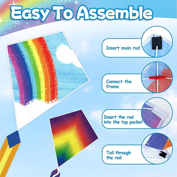 5 Pack Kites for Kids & Adults, Rainbow Butterfly Kite Delta Kites for Kids Age 4-8 8-12, Easy to Fly for Beginners, Easy to Assembled Colorful Kite for Beach Outdoor Toy Games & Family Trip