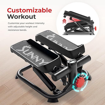 Sunny Health & Fitness Mini Steppers for Exercise at Home, Stair Step Workout Machine, Full Body Cardio Equipment, with Optional Free SunnyFit App Connection and Resistance Band