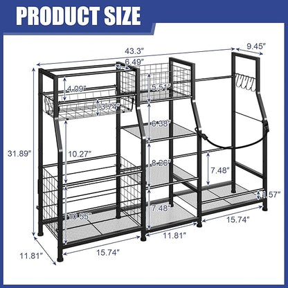 Sports Equipment Organizer Golf Bag Stand Golf Storage Organizer for Garage with Basket and Hooks, Storage Rack for 2 Golf Bag,Two Assembly Methods