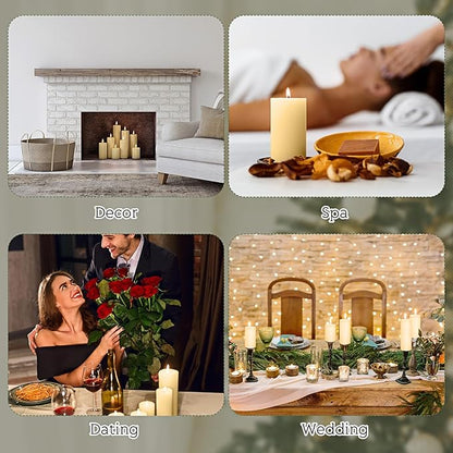 Shihanee 24 Pcs Pillar Candles 3 in x 3,4,5,6,8,10 Dripless Unscented Smokeless Candle Long Burning Decorative Rustic Candles with Cotton Wick for Wedding Home Fireplace (Ivory White)