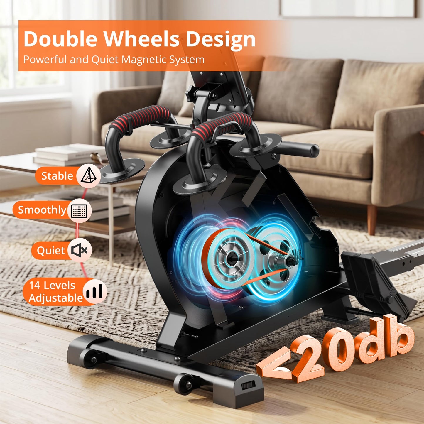 pooboo Rowing Machine for Home, Foldable Magnetic Rowing Machine