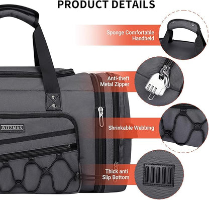 WITZMAN Duffle Bag for Men Nylon Large Gym Weekender Bag with Shoe Compartment Expandable Carry on Overnight Bag(B695 Silvery Grey)