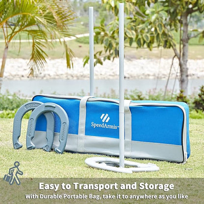 Horseshoes Outside Game Set - Universal Size Lawn Horseshoes Outdoor Games for Parties Beach Backyard, Includes 4 Horseshoes, 2 Steel Stakes and Durable Carrying Bag