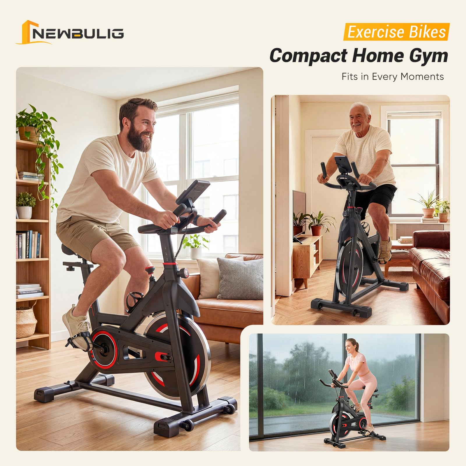 NEWBULIG Exercise Bike with APP, Stationary Bikes for Home, Workout Bike for Adults & Seniors
