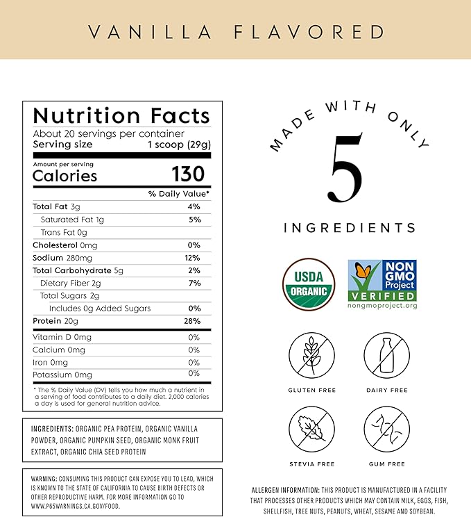 Truvani Vegan Pea Protein Powder | Vanilla | 20g Organic Plant Based Protein Per Serving | 20 Servings | Keto | Gluten & Dairy Free | Low Carb | No Added Sugar