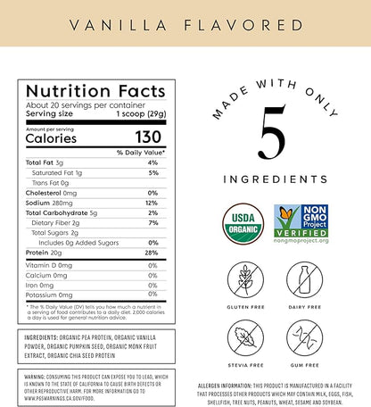 Truvani Vegan Pea Protein Powder | Vanilla | 20g Organic Plant Based Protein Per Serving | 20 Servings | Keto | Gluten & Dairy Free | Low Carb | No Added Sugar