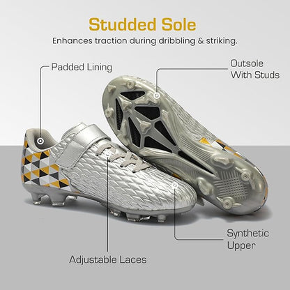 Soccer Cleats for Kids & Youth | Lightweight Football Shoes for Firm Ground | Durable Girls & Boys Soccer Cleats with Non-Slip Sole | Comfortable Soccer Boots | Unisex Size 11-6