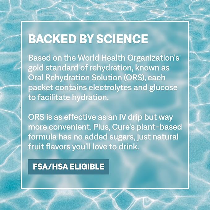 Cure Hydration | Plant-Based Electrolyte Drink Mix | No Added Sugar | FSA-HSA | Dehydration Relief Powder Made with Coconut Water | Non-GMO | Vegan | 28 Servings Jar - Berry Pomegranate