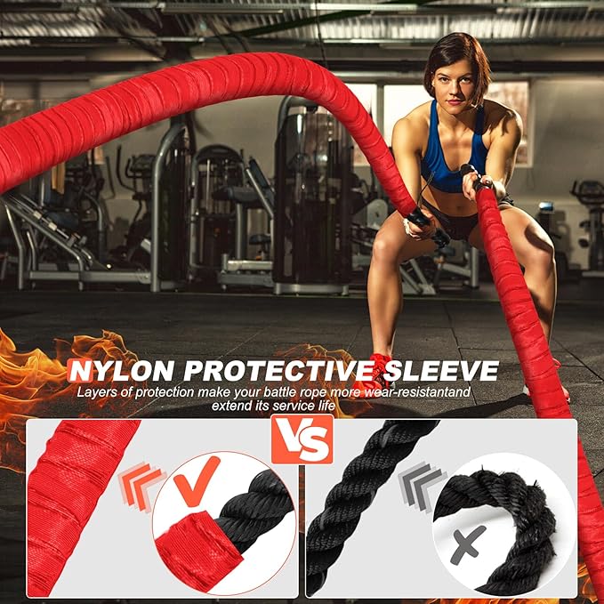 Battle Ropes for Home Gym, Exercise Rope 1.26/1.5inch, 30 40FT Heavy Battle Rope Weighted Battle Rope Training Heavy Rope for Workout Exercise